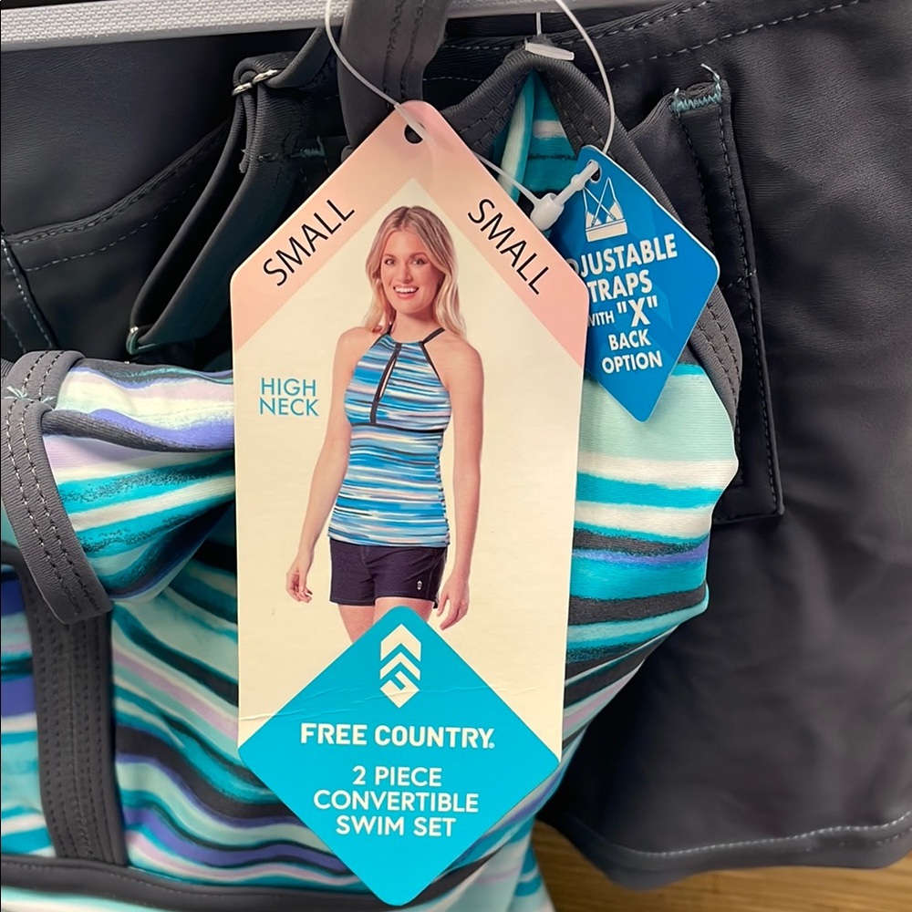 Free Country Striped Convertible Swim Set